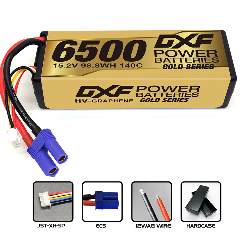 (GE)DXF Lipo Battery 4S 15.2V 6500MAH 140C GoldSeries Graphene lipo Hardcase with EC5 and XT90 Plug for Rc 1/8 1/10 Buggy Truck Car Off-Road Drone