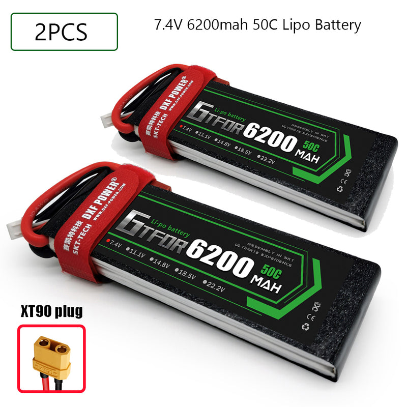 (CN)GTFDR 2S Lipo Battery 7.4V 50C 6200mAh Soft Case Battery with EC5 XT90 Connector for Car Truck Tank RC Buggy Truggy Racing Hobby