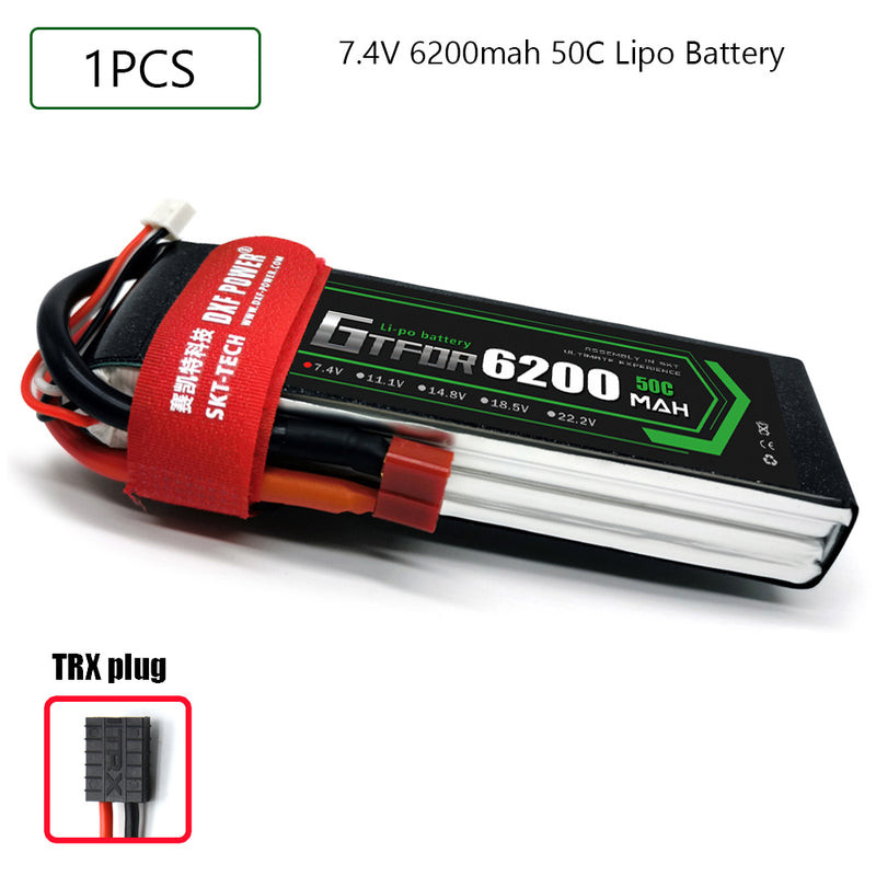 (CN)GTFDR 2S Lipo Battery 7.4V 50C 6200mAh Soft Case Battery with EC5 XT90 Connector for Car Truck Tank RC Buggy Truggy Racing Hobby