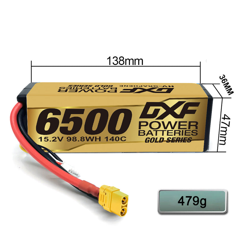 (IT)DXF Lipo Battery 4S 15.2V 6500MAH 140C GoldSeries Graphene lipo Hardcase with EC5 and XT90 Plug for Rc 1/8 1/10 Buggy Truck Car Off-Road Drone