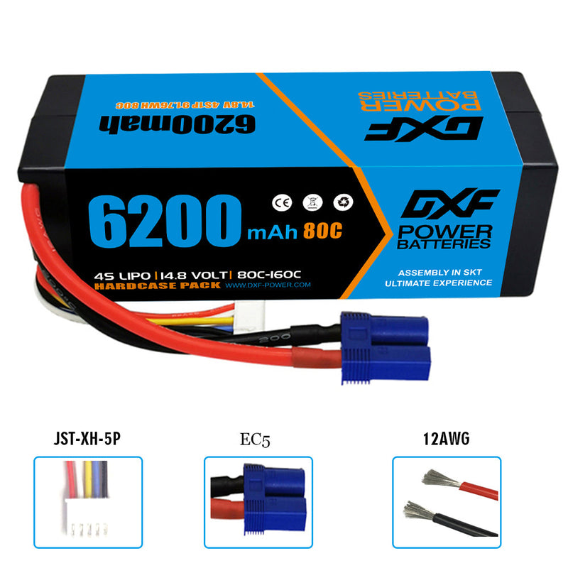 (USA)DXF Lipo Battery 4S 14.8V 6200mAh 80C/160C HardCase Lipo Battery for RC HPI HSP 1/8 1/10 Buggy RC Car Truck