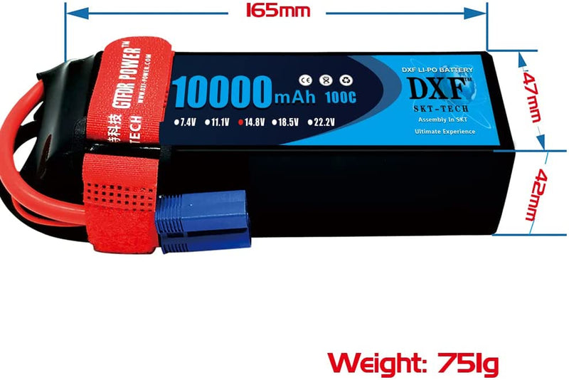 (PL)DXF 4S Lipo Battery 14.8V 10000mAh 100C 200C Deans/T XT90 EC5 for RC 1/8 1/10 Car Truck Tank Models XXMAX 8S Arrama