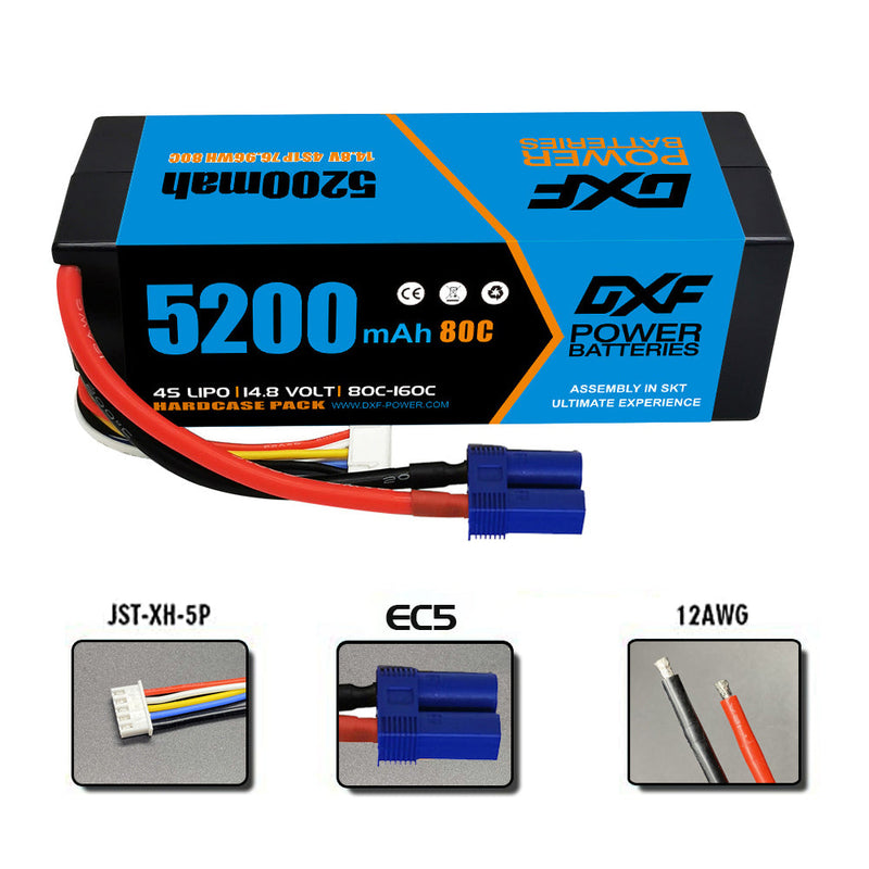 (PL)DXF Lipo Battery 4S 14.8V 5200MAH 80C  lipo Hardcase with  EC5 Plug for Rc 1/8 1/10 Buggy Truck Car Off-Road Drone