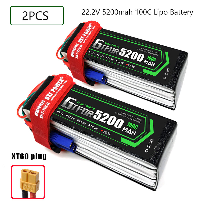 (CN)GTFDR 6S Lipo Battery 22.2V 100C 5200mAh Soft Case Battery with EC5 XT90 Connector for Car Truck Tank RC Buggy Truggy Racing Hobby