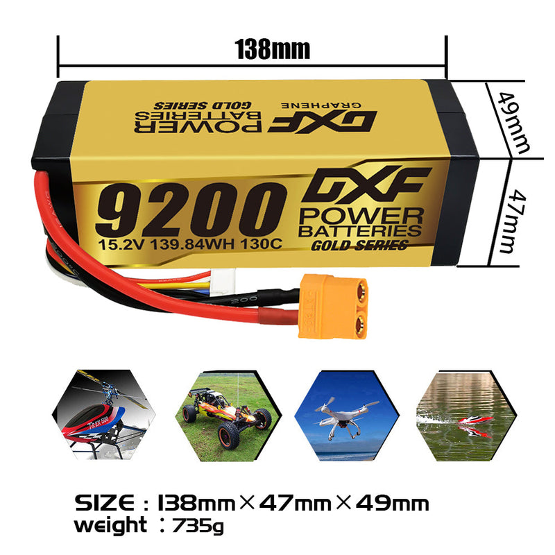 (UK)DXF High Voltage 4S 9200 mAh 15,2 V 130C Batteria Lipo ad Alta Capacità Hardcase con XT90 Spina per 1:8 Scala RC Auto, Multi-Rotore RC Aeroplano, RC Elicottero, RC Barca