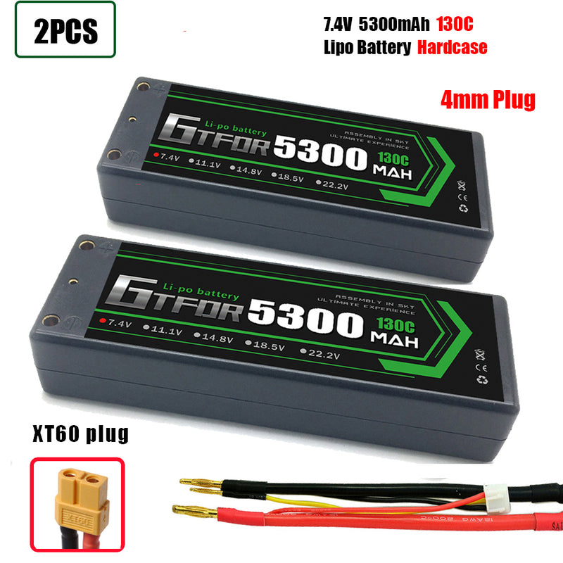 (CN)GTFDR 2S 5300 mAh 7.4V 130C 4MM Batteria Lipo ad Alta Capacità Hardcase con XT90 Spina per 1:8 Scala RC Auto, Multi-Rotore RC Aeroplano, RC Elicottero, RC Barca