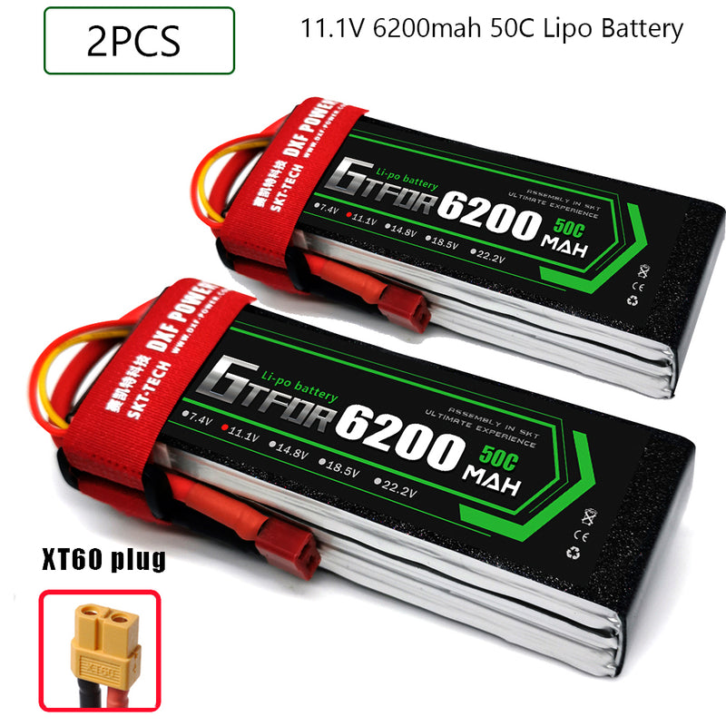 (CN)GTFDR 3S Lipo Battery 11.1V 50C  6200mAh Soft Case Battery with EC5 XT90 Connector for Car Truck Tank RC Buggy Truggy Racing Hobby