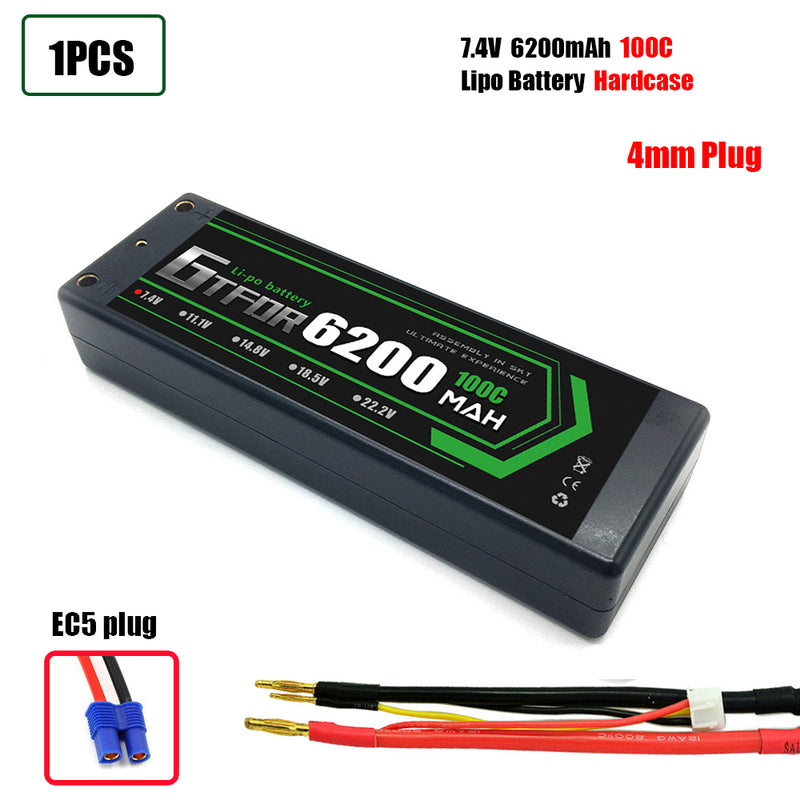 (CN)GTFDR 2S Lipo Battery 6200mAh 7.4V 100C 4mm Hardcase EC5 Plug for RC Buggy Truggy 1/10 Scale Racing Helicopters RC Car Boats