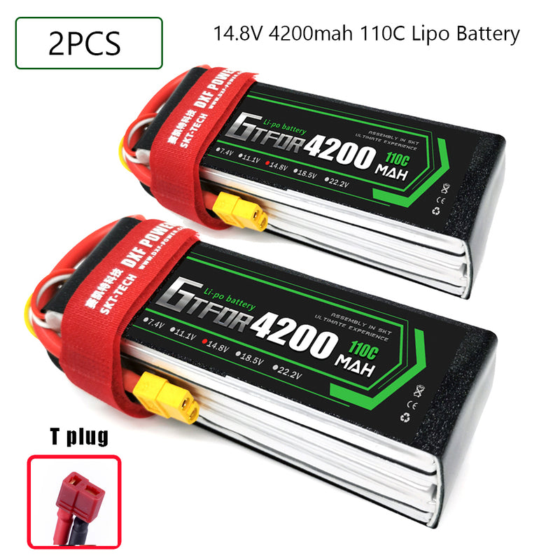 (CN)GTFDR 4S Lipo Battery 14.8V 110C 4200mAh Soft Case Battery with EC5 XT90 Connector for Car Truck Tank RC Buggy Truggy Racing Hobby