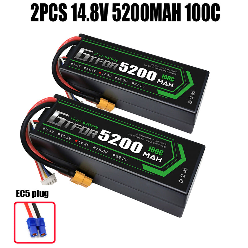 (CN)GTFDR 4S Lipo Battery 5200mAh 14.8V 100C Hardcase EC5 Plug for RC Buggy Truggy 1/10 Scale Racing Helicopters RC Car Boats