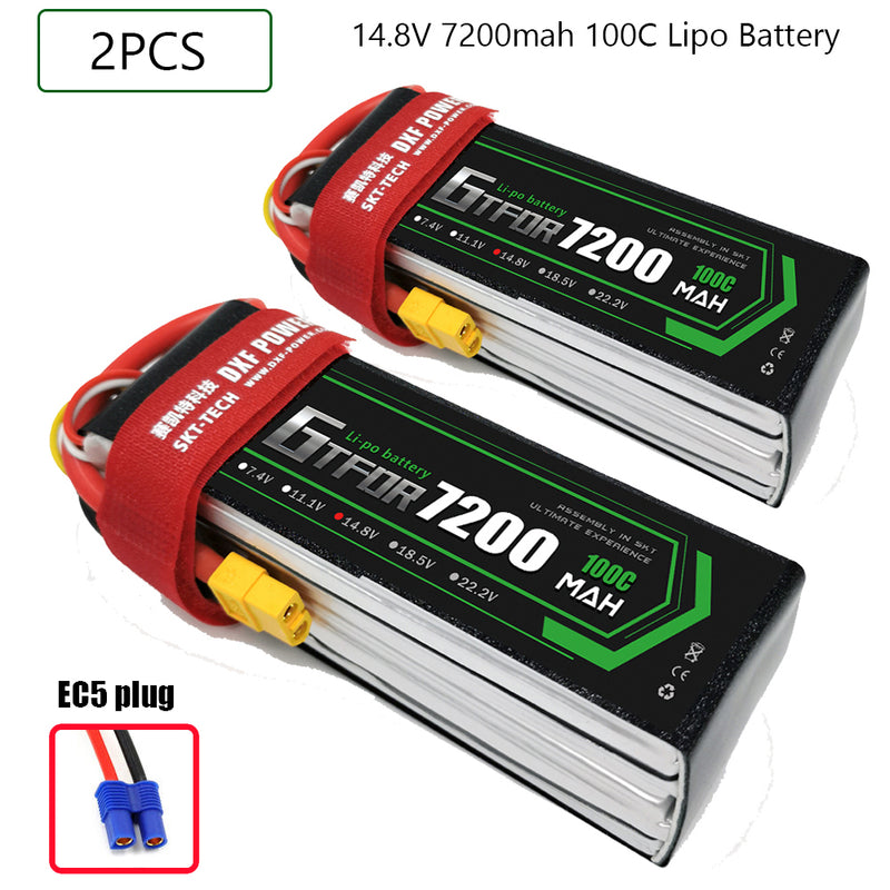 (CN)GTFDR 4S Lipo Battery 14.8V 100C7200mAh Soft Case Battery with EC5 XT90 Connector for Car Truck Tank RC Buggy Truggy Racing Hobby