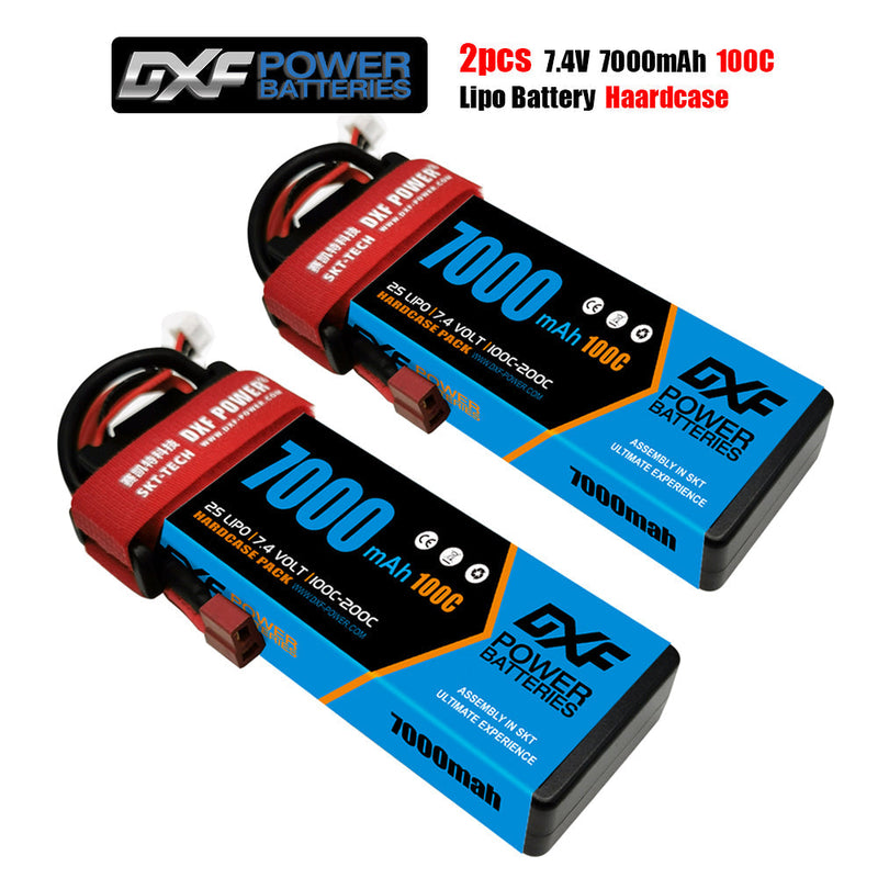 (PL)DXF Lipo Battery 2S 7.4V 7000mAh 100C/200C Hardcase Battery Graphene Battery Deans/T Plug for Rc Truck Drone 1/10 1/8 Scale Traxxas Slash 4x4 RC Car Buggy truggy