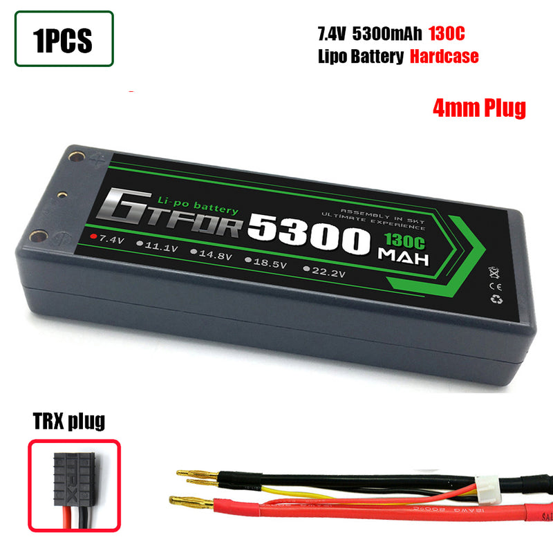 (CN)GTFDR 2S 5300 mAh 7.4V 130C 4MM Batteria Lipo ad Alta Capacità Hardcase con XT90 Spina per 1:8 Scala RC Auto, Multi-Rotore RC Aeroplano, RC Elicottero, RC Barca