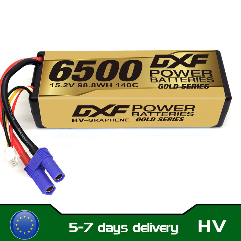 (GE)DXF Lipo Battery 4S 15.2V 6500MAH 140C GoldSeries Graphene lipo Hardcase with EC5 and XT90 Plug for Rc 1/8 1/10 Buggy Truck Car Off-Road Drone