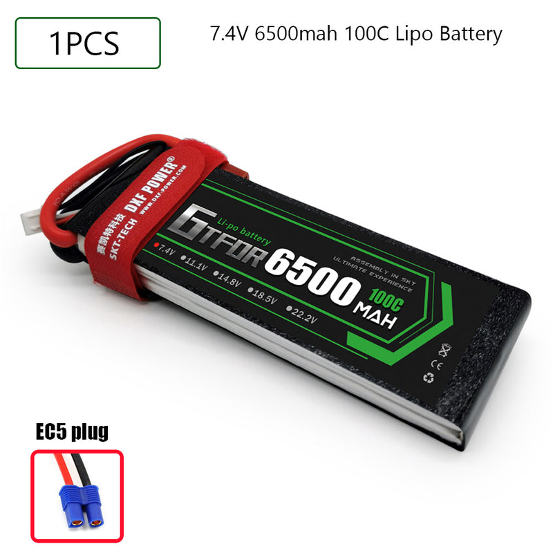 (CN)GTFDR 2S Lipo Battery 7.4V 100C 6500mAh Soft Case Battery with EC5 XT90 Connector for Car Truck Tank RC Buggy Truggy Racing Hobby