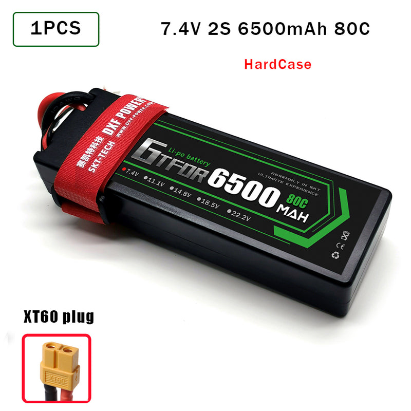 (CN)GTFDR 2S Lipo Battery 6500mAh 7.4V 80C Hardcase EC5 Plug for RC Buggy Truggy 1/10 Scale Racing Helicopters RC Car Boats