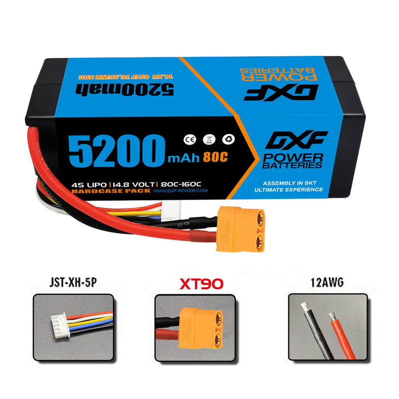 (IT)DXF Lipo Battery 4S 14.8V 5200MAH 80C  lipo Hardcase with  XT90 Plug for Rc 1/8 1/10 Buggy Truck Car Off-Road Drone