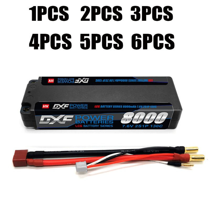 (ES) DXF 2S 7.6V Lipo Battery 140C 8000mAh LCG with 5mm Bullet for RC 1/8 Vehicles Car Truck Tank Truggy Competition Racing Hobby