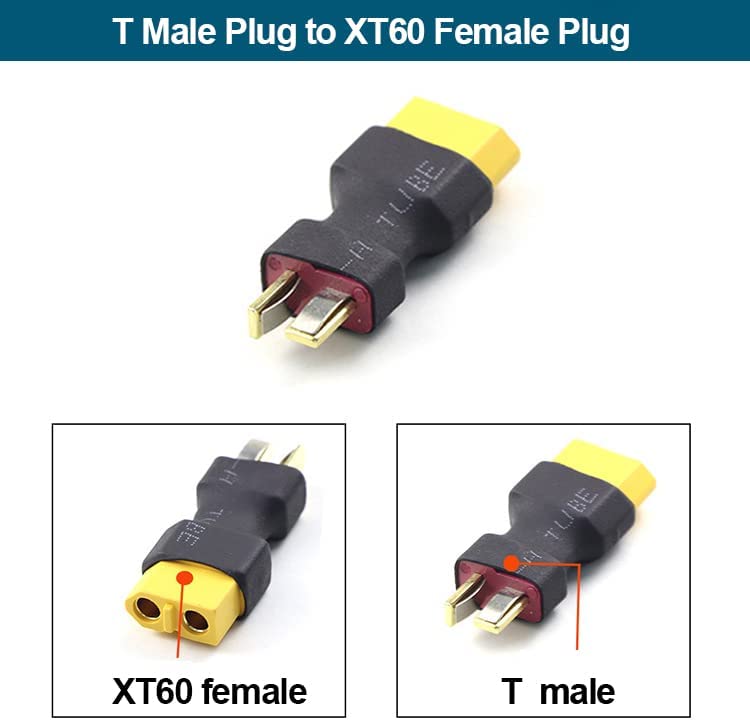 (ES)DXF 5-Pack T Deans Plug Male Connector Adapter to XT60 Socket Female Connector for RC Airplane Car Lipo Battery ESC (5 PCS)