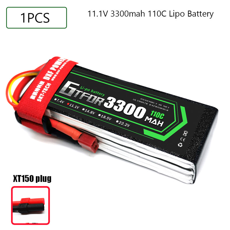 (CN)GTFDR 3S Lipo Battery 11.1V 110C 3300mAh Soft Case Battery with EC5 XT90 Connector for Car Truck Tank RC Buggy Truggy Racing Hobby