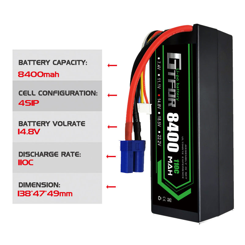 (IT)GTFDR Lipo Battery 4S 14.8V 8400mAh 110C/220C HardCase Lipo Battery for RC HPI HSP 1/8 1/10 Buggy RC Car Truck