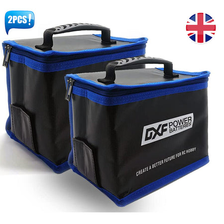 (UK)DXF Feuerfeste, explosionsgeschützte, wasserdichte, sichere Lipo-Akku-Tasche für die Aufbewahrung von Lipo-Akkus, Aufladen, feuer- und wasserbeständig, äußerst stabiler Lipo-Akku-Schutz mit Doppelreißverschluss (2 Packungen) 
