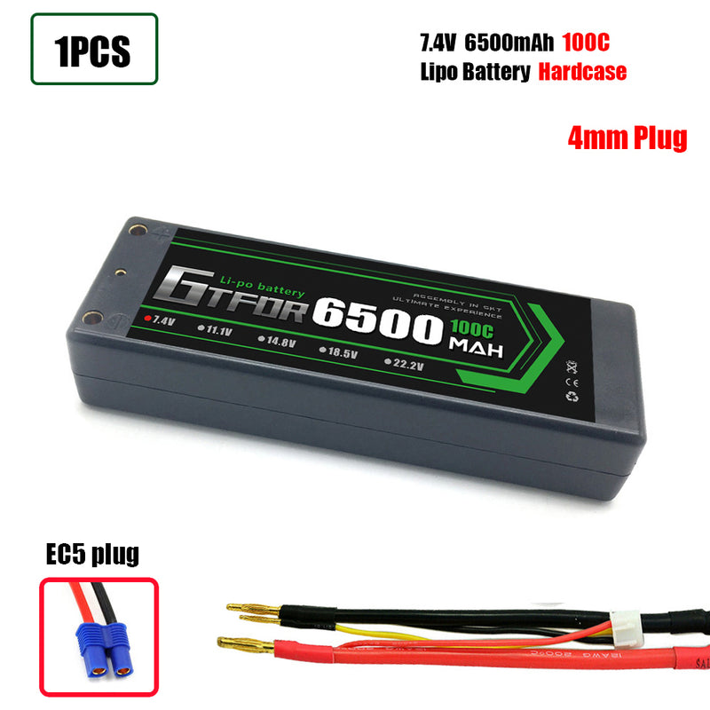 (CN)GTFDR 2S Lipo Battery 6500mAh 7.4V 100C 4mm Hardcase EC5 Plug for RC Buggy Truggy 1/10 Scale Racing Helicopters RC Car Boats