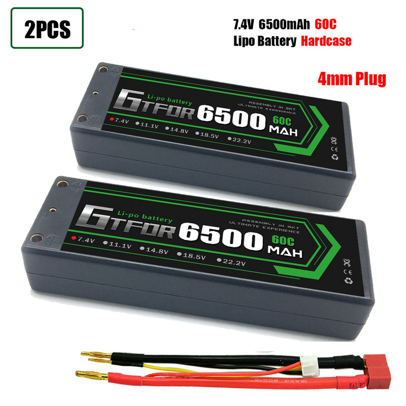 (CN)GTFDR 2S Lipo Battery 6500mAh 7.4V 60C 4mm Hardcase EC5 Plug for RC Buggy Truggy 1/10 Scale Racing Helicopters RC Car Boats