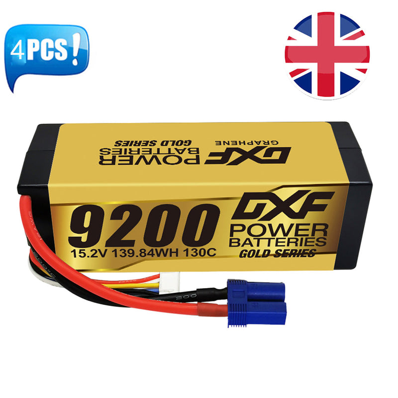 (UK)DXF High Voltage 4S 9200 mAh 15,2 V 130C Lipo-Akku mit hoher Kapazität im Hardcase mit XT90 Spin für 1:8 Scala RC Auto, Multi-Rotor RC Aeroplano, RC Elicottero, RC Barca 