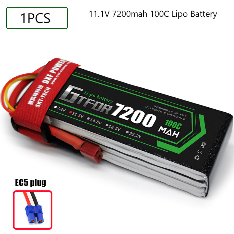 (CN)GTFDR 3S Lipo Battery 11.1V 100C7200mAh Soft Case Battery with EC5 XT90 Connector for Car Truck Tank RC Buggy Truggy Racing Hobby