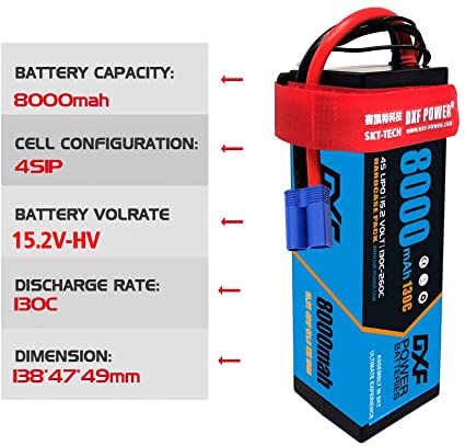 (UK)DXF Lipo Akku 4S 15,2V 8000mAh 130C/260C HardCase Lipo Akku für RC HPI HSP 1/8 1/10 Buggy RC Car Truck 