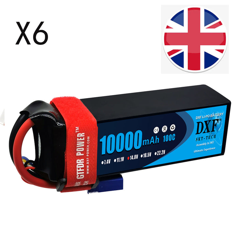 (UK)DXF 4S Lipo Battery 14.8V 10000mAh 100C 200C Deans/T XT90 EC5 for RC 1/8 1/10 Car Truck Tank Models XXMAX 8S Arrama