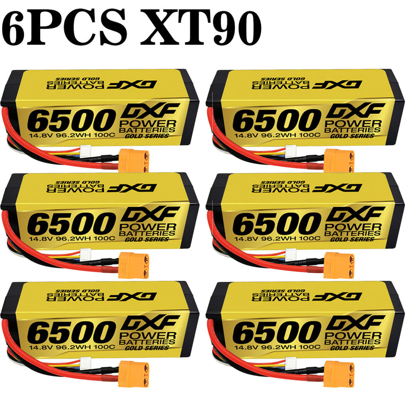 (IT)DXF Lipo Battery 4S 14.8V 6500MAH 100C GoldSeries Graphene lipo Hardcase with EC5 and XT90 Plug for Rc 1/8 1/10 Buggy Truck Car Off-Road Drone