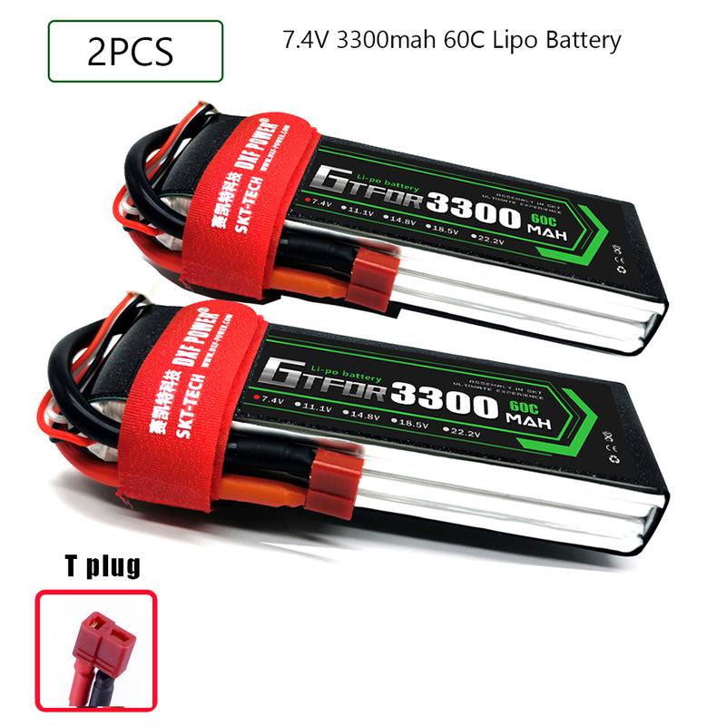 (CN)GTFDR 2S Lipo Battery 7.4V 60C 3300mAh Soft Case Battery with EC5 XT90 Connector for Car Truck Tank RC Buggy Truggy Racing Hobby