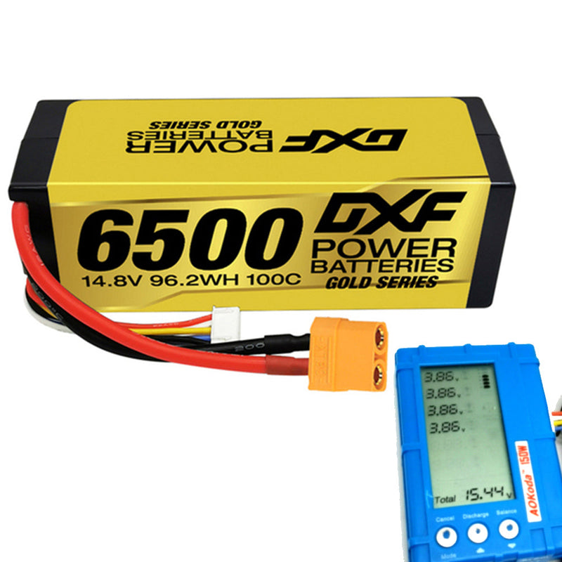 (FR)DXF Lipo Battery 4S 14.8V 6500MAH 100C GoldSeries Graphene lipo Hardcase with EC5 and XT90 Plug for Rc 1/8 1/10 Buggy Truck Car Off-Road Drone