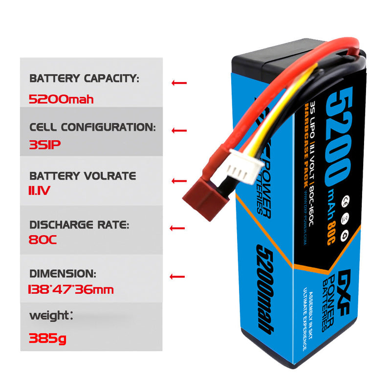 (IT)DXF Lipo-Akku 3S 11,1 V 5200 mAh 80C Blue Series Lipo-Hardcase mit Deans-Stecker für Rc 1/8 1/10 Buggy Truck Car Off-Road-Drohne 