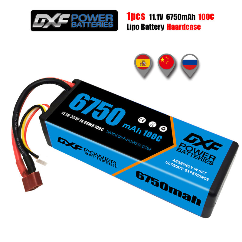 (ES)DXF Lipo Battery 3S 11.1V 6750mAh 100C Hardcase for Rc Truck Drone 1/10 1/8 Scale Traxxas Slash 4x4 RC Car Hard Case