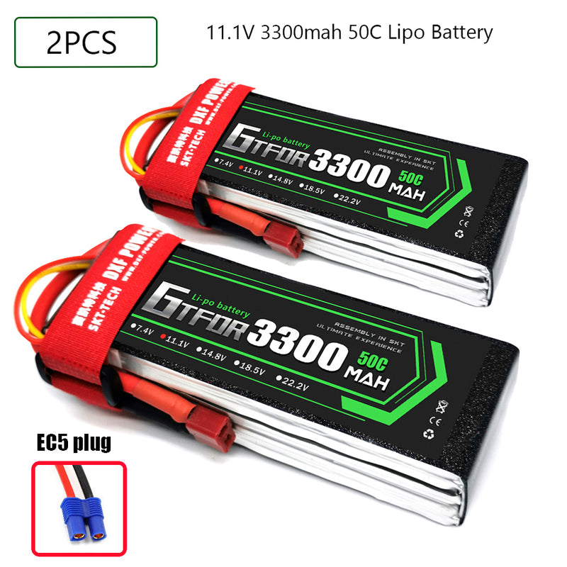 (CN)GTFDR 3S Lipo Battery 11.1V 50C 3300mAh Soft Case Battery with EC5 XT90 Connector for Car Truck Tank RC Buggy Truggy Racing Hobby