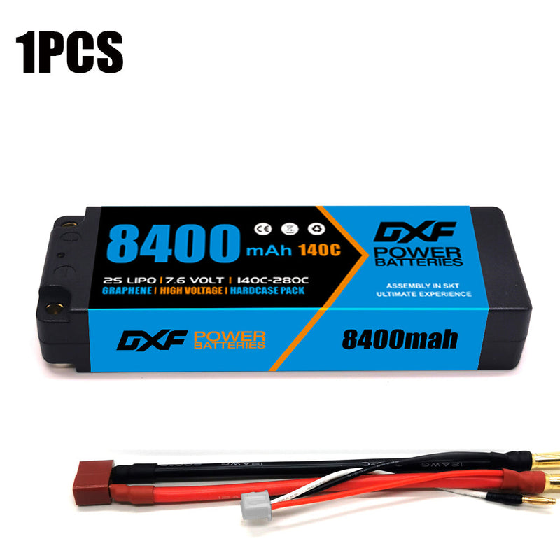 (GE) DXF 2S 7.6V Lipo Battery 140C 8400mAh with 5mm Bullet for RC 1/8 Vehicles Car Truck Tank Truggy Competition Racing Hobby