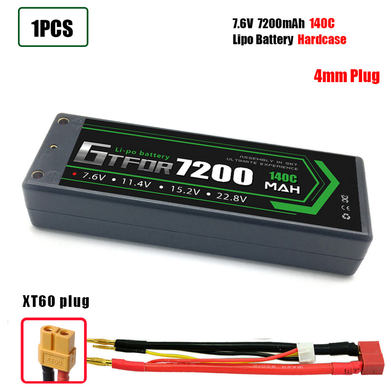 (CN)GTFDR 2S Lipo Battery 7200mAh 7.6V 140C 4mm Hardcase EC5 Plug for RC Buggy Truggy 1/10 Scale Racing Helicopters RC Car Boats