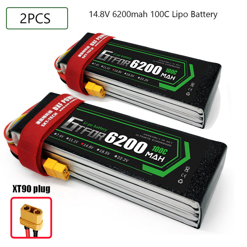 (CN)GTFDR 4S Lipo Battery 14.8V 100C 6200mAh Soft Case Battery with EC5 XT90 Connector for Car Truck Tank RC Buggy Truggy Racing Hobby