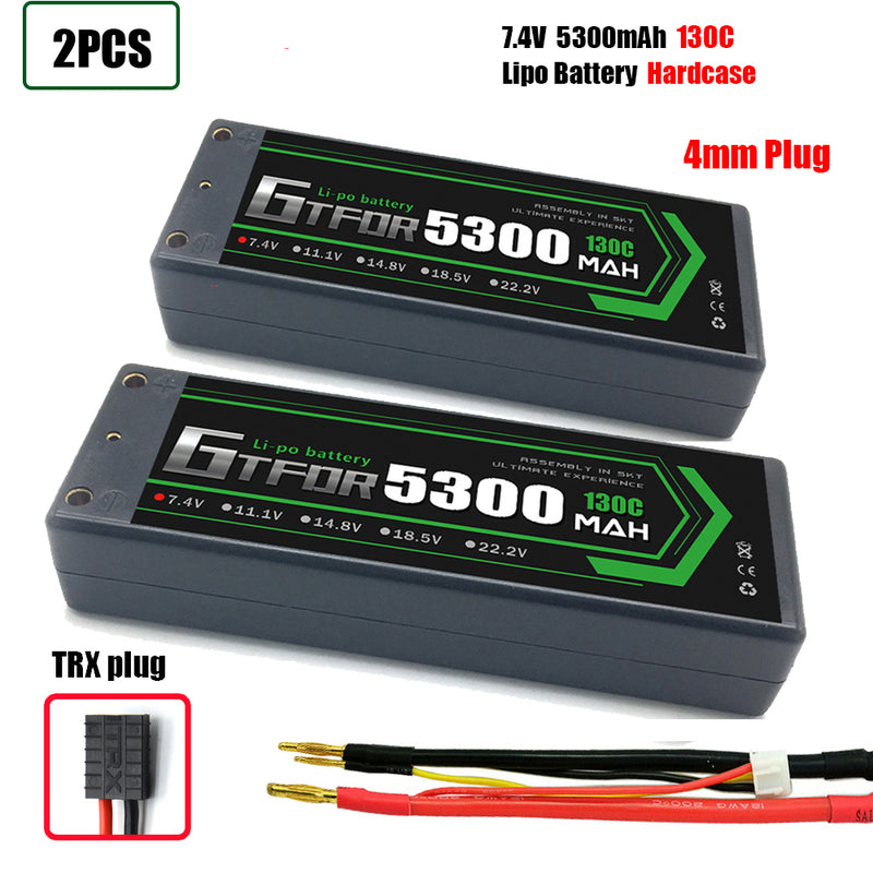 (CN)GTFDR 2S 5300 mAh 7.4V 130C 4MM Batteria Lipo ad Alta Capacità Hardcase con XT90 Spina per 1:8 Scala RC Auto, Multi-Rotore RC Aeroplano, RC Elicottero, RC Barca