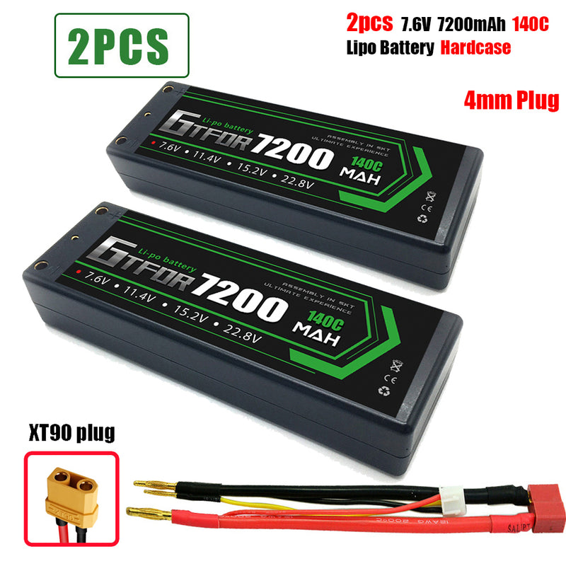 (CN)GTFDR 2S Lipo Battery 7200mAh 7.6V 140C 4mm Hardcase EC5 Plug for RC Buggy Truggy 1/10 Scale Racing Helicopters RC Car Boats