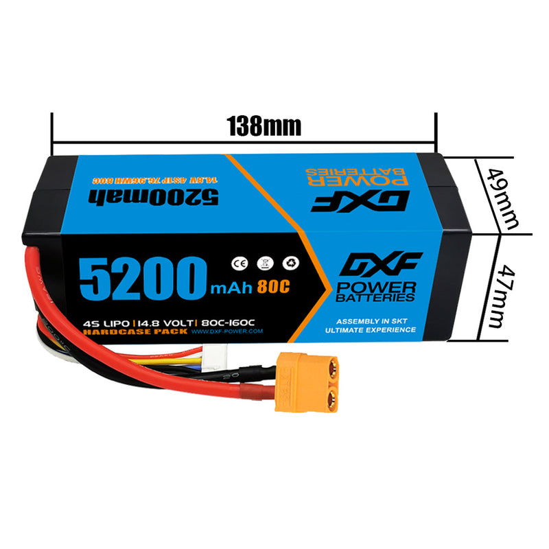 (FR)DXF Lipo Battery 4S 14.8V 5200MAH 80C  lipo Hardcase with  XT90 Plug for Rc 1/8 1/10 Buggy Truck Car Off-Road Drone