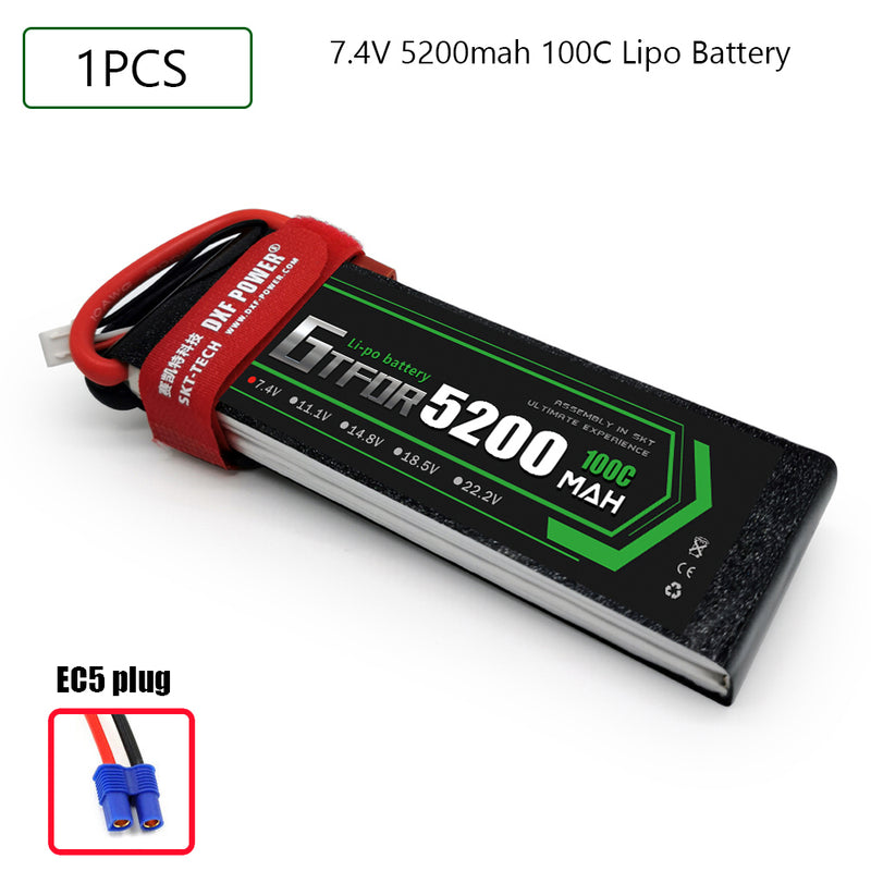 (CN)GTFDR 2S Lipo Battery 7.4V 100C 5200mAh Soft Case Battery with EC5 XT90 Connector for Car Truck Tank RC Buggy Truggy Racing Hobby