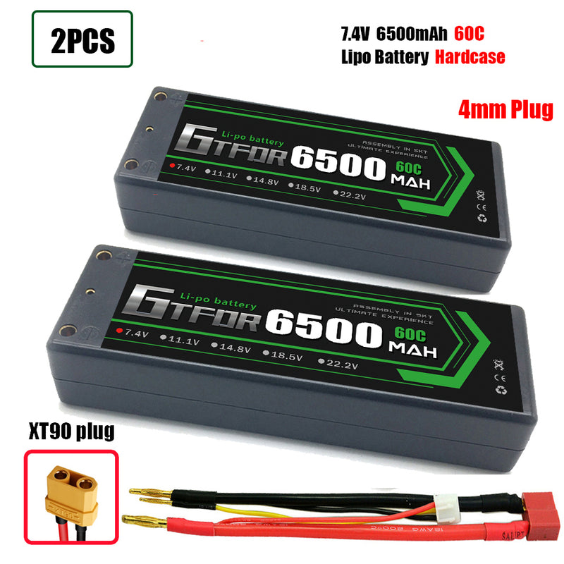 (CN)GTFDR 2S Lipo Battery 6500mAh 7.4V 60C 4mm Hardcase EC5 Plug for RC Buggy Truggy 1/10 Scale Racing Helicopters RC Car Boats