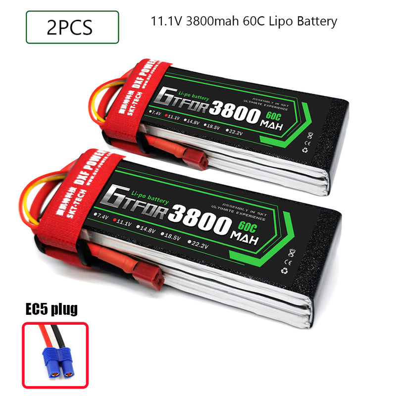 (CN)GTFDR 3S Lipo Battery 11.1V 60C 3800mAh Soft Case Battery with EC5 XT90 Connector for Car Truck Tank RC Buggy Truggy Racing Hobby