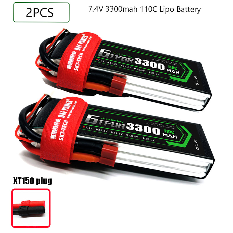 (CN)GTFDR 2S Lipo Battery 7.4V 110C 3300mAh Soft Case Battery with EC5 XT90 Connector for Car Truck Tank RC Buggy Truggy Racing Hobby