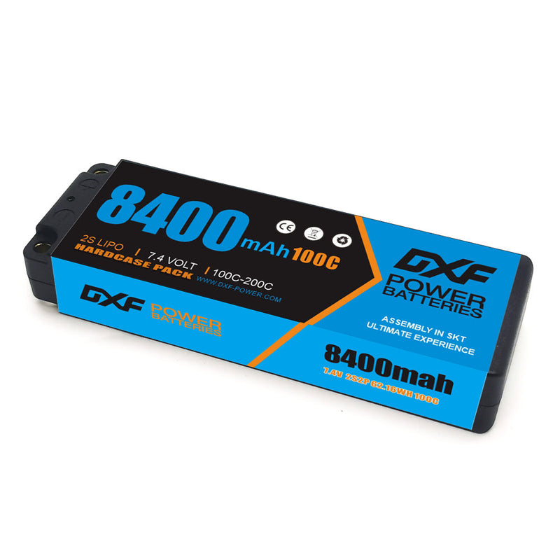 (FR)DXF Lipo Battery 2S 7.4V 8400mAh 100C/200C Hardcase Battery Graphene 5MM Battery for Rc Truck Drone 1/10 1/8 Scale Traxxas Slash 4x4 RC Car Buggy truggy