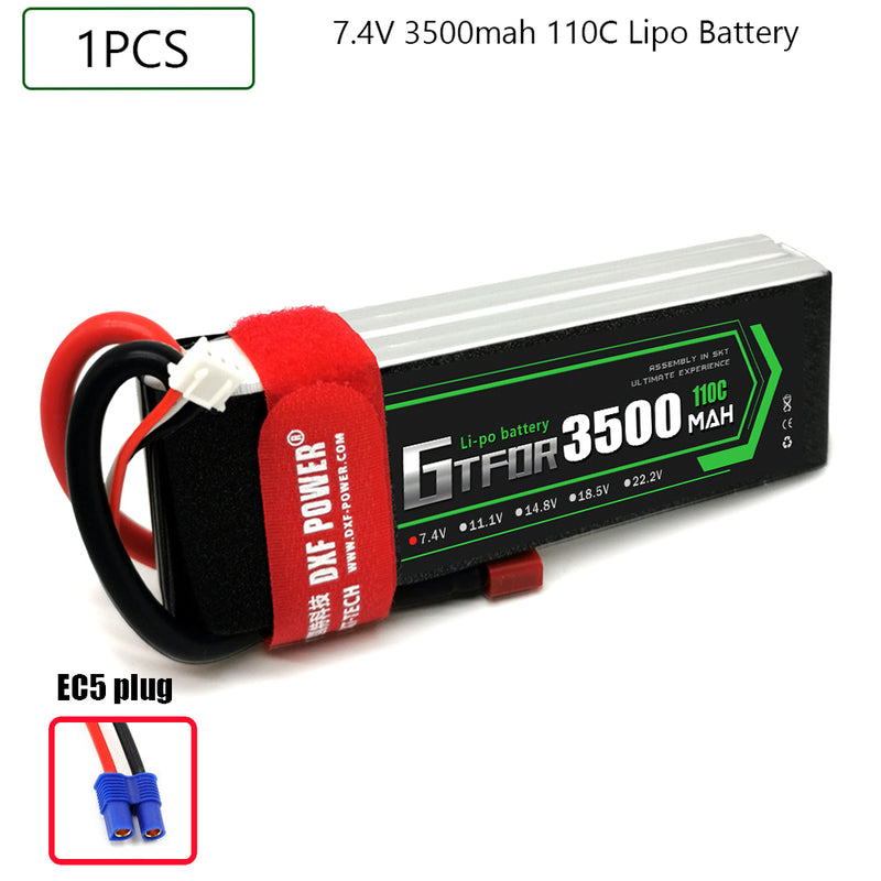 (CN)GTFDR 2S Lipo Battery 7.4V 110C 3500mAh Soft Case Battery with EC5 XT90 Connector for Car Truck Tank RC Buggy Truggy Racing Hobby